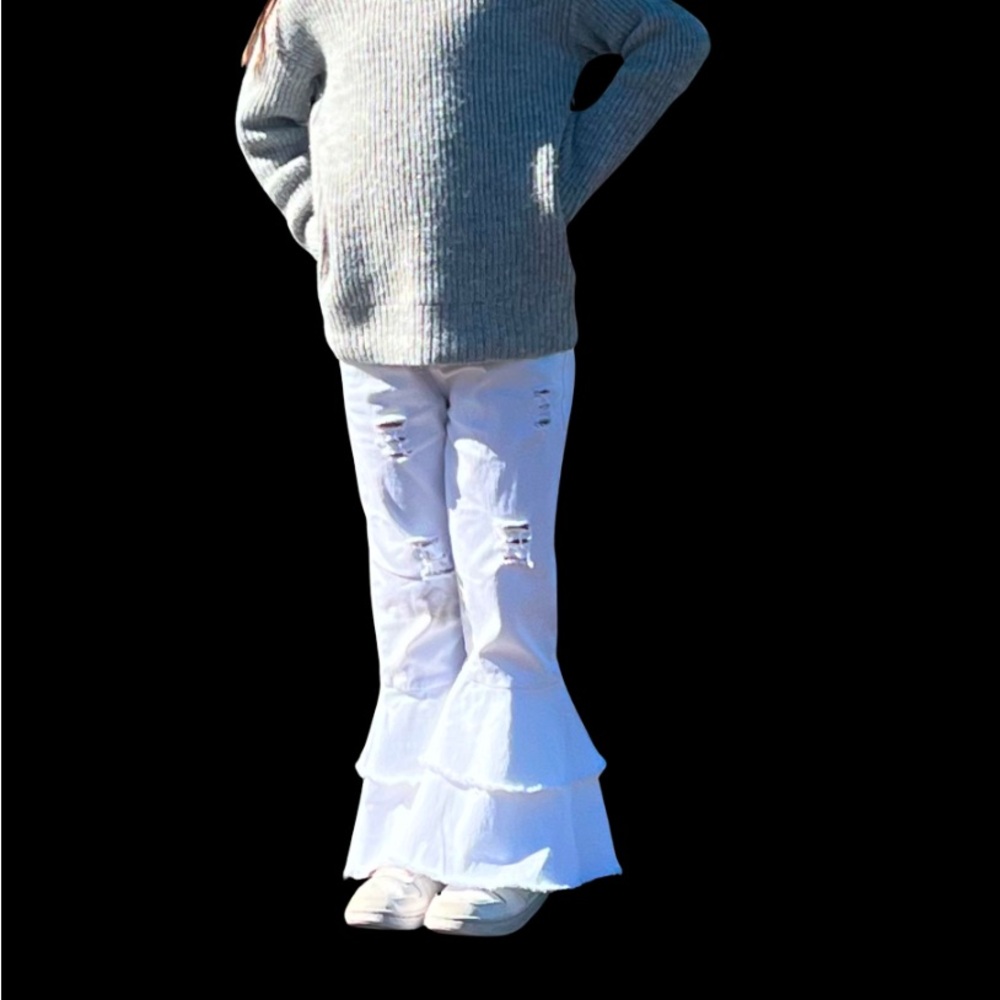 Flare White Ruffled Pants - Picture 2 of 6